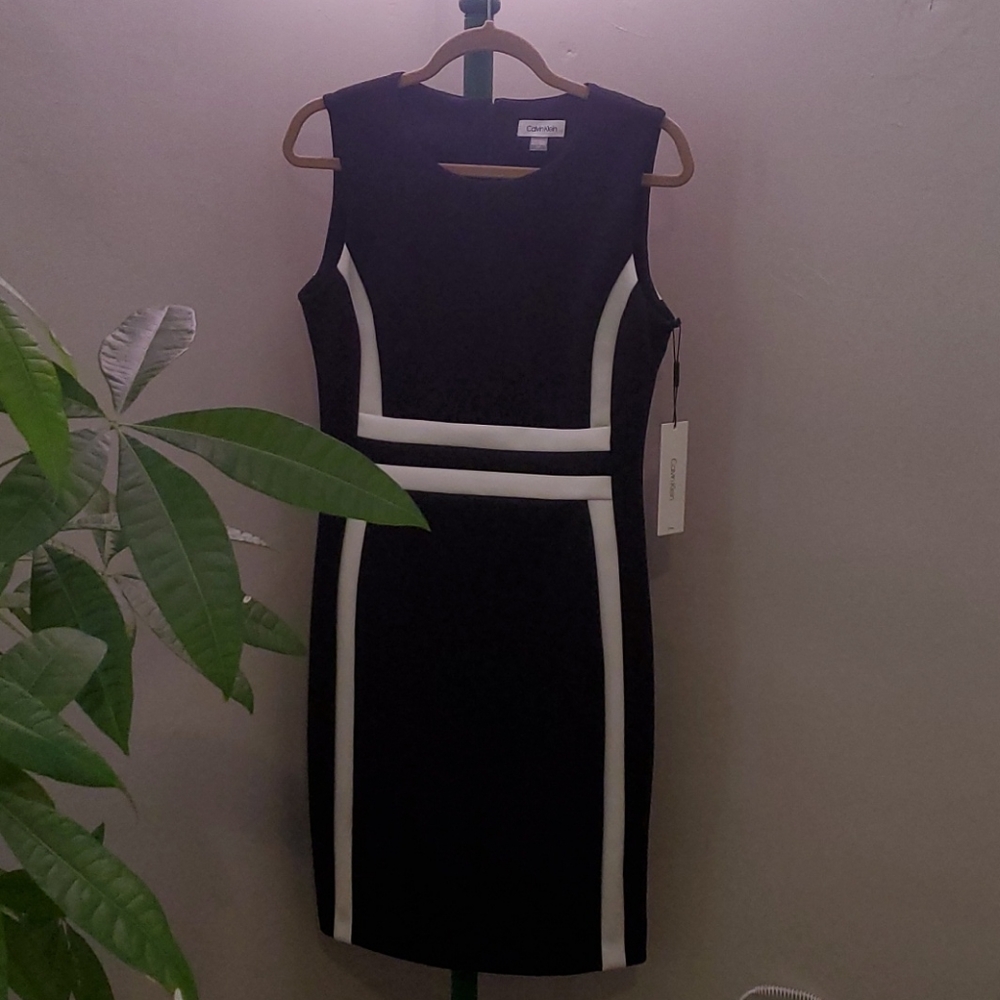 Calvin Klein black & white shift dress, size 10